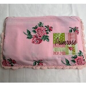 Two's Company Primrose Pink Floral Cotton Napkins Set of 4 with Lace Pouch Bag
